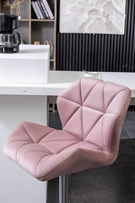 Breni Velvet Diamond Tufted Swivel Adjustable Height Barstools, Set of 2, Mauve