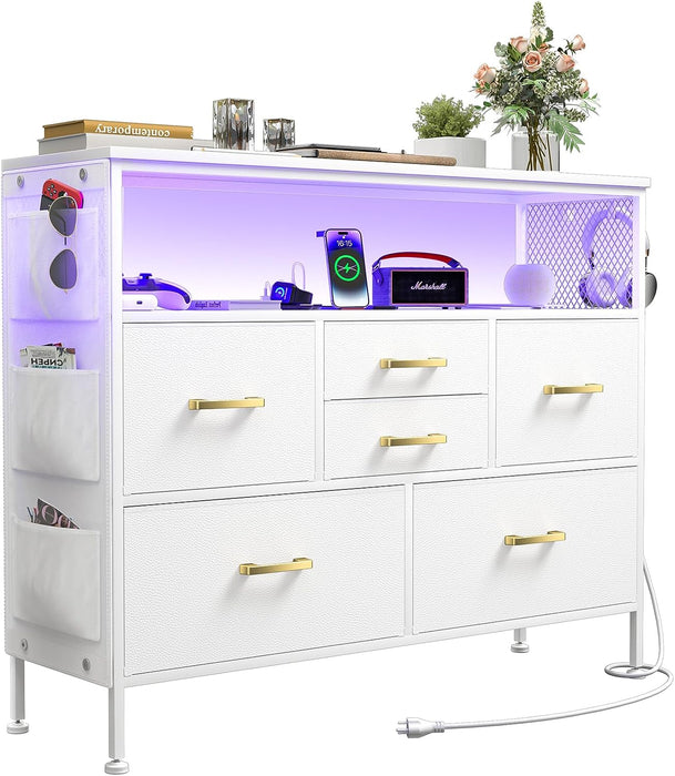 White Dresser with TV Stand & Outlets