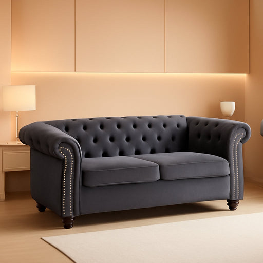 Modern Gray Velvet Chesterfield Loveseat