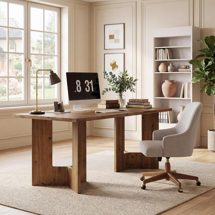 63" Long Large Wood Desks, Solid Wood Office Desk, Farmhouse Executive Computer Desk, Home Office Workstaticon, Work Writing Table, Walnut