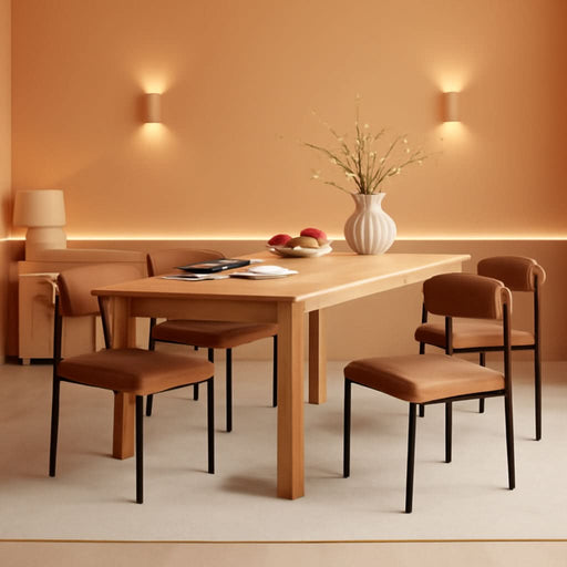 Brown Faux Leather Dining Chairs Set of 4, Armless Upholstered Kitchen Chair,Modern Dining Room Chair with Curved Backrest