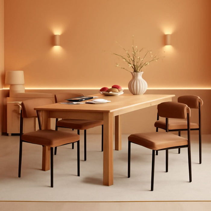 Brown Faux Leather Dining Chairs Set of 4, Armless Upholstered Kitchen Chair,Modern Dining Room Chair with Curved Backrest