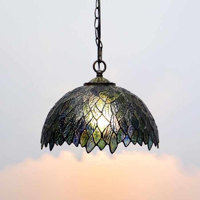 Stained Glass Style Plug in Hanging Lamp Multicolor Leaf 180 Inch