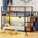 TwinOverTwin Black Metal Bunk Bed With StorageDrawers