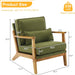 Accent Chair Wide Armrest Mid-Century Lounge Chair Linen Fabric Armchair with Lumbar Pillow & Solid Wood Frame for Living Room, Bedroom, Balcony, Green