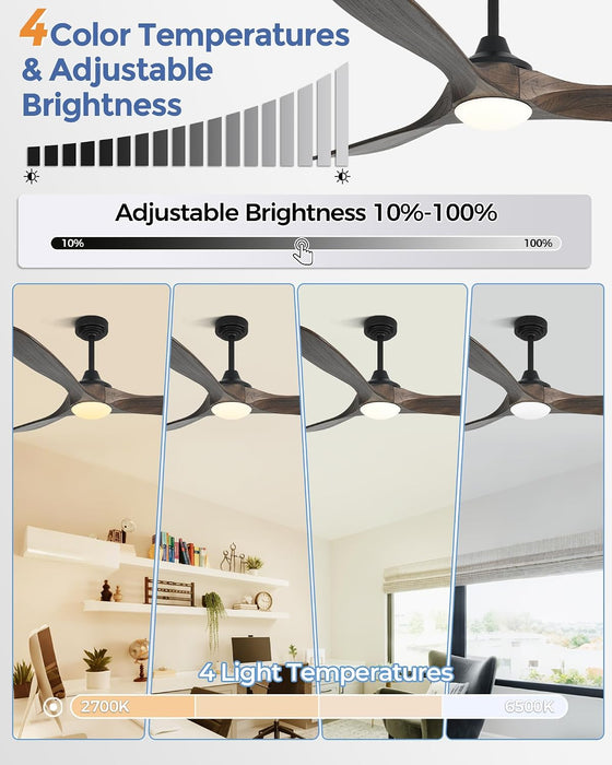 60 Inch Outdoor Ceiling Fans with Lights,Smart Wood Ceiling Fan for Alexa,Google & APP Control,Indoor/Outdoor,3 Blades,3Cct Dimmable,Deep Brown Walnut,Downrod Mount for Patio Porch