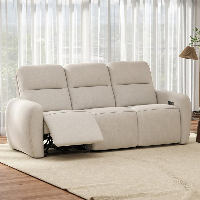 3 Seater Power Reclining Sofa, Overstuffed Recliner Couch with USB and Type-C Charge Ports, Reclining Couches for Living Room, Home Theater, RV (Beige, Fabric)