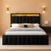 Queen Size Bed Frame with 4 Storage Drawers and RGB LED Lights, Velvet Upholstered Platform Bed with Charging Station and Storage Headboard, No Box Spring Needed, Easy Assembly, Black