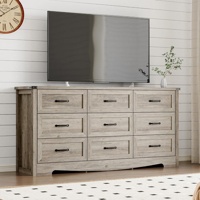9-Drawer Dresser for Bedroom, Modern Wooden Chest of Drawers with Metal Handles, Anti-Tipping Design, Sturdy and Stable Storage Organizer for Living Room, Entryway, Home Office
