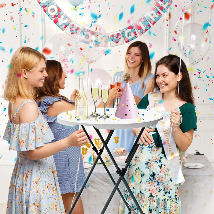 32In Folding Cocktail Table High Top Round-Hdpe Material Heavy Duty Bar Height Standing Event Table, Portable Folding Table with Metal Frame, Removable Legs, Indoor & Outdoor Use(White, 1PC)