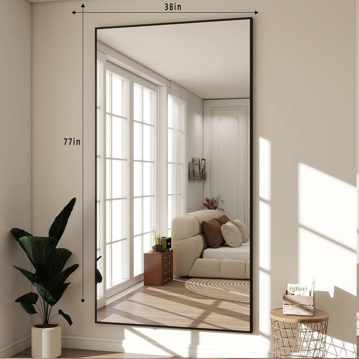 76"X34" Rectangle Full Body Floor Mirrors, Full Length Mirror Hanging or Leaning, Aluminum Alloy Frame Wall Mirror for Bedroom, Dressing Room, Black