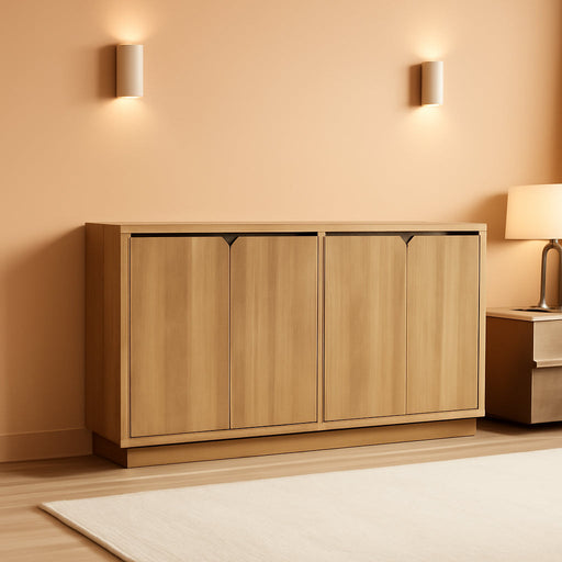 Buffet Cabinet with Storage, Outlet & Adjustable Shelves, Sideboard Cabinet with Double-Arc Doors, Classic Modern Wood Console Table & Credenza for Dining Room & Entryway