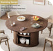 Dining Table for 4-6, 63“Extendable round Dining Room Kitchen Table with 2-Tier Storage Shelf, Fluted Wood Table with Slide Door, Expandable Wood Oval Dinner Furniture with Pedestal Base (Walnut)