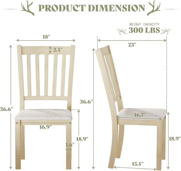 Set of 8 Farmhouse Dining Chairs with Upholstered Seats, Cream