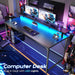 55 Inch Gaming Desk, LED & Power Outlets, Monitor Stand, Black