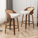 30" Swivel Rattan Bar Stools Set of 2,Mid-Century Modern Beige Linen Fabric Upholstered Counter Height Stools,Kitchen Island Barstools with Rattan Low Backrest,Walnut Wood Finish Bar Chair
