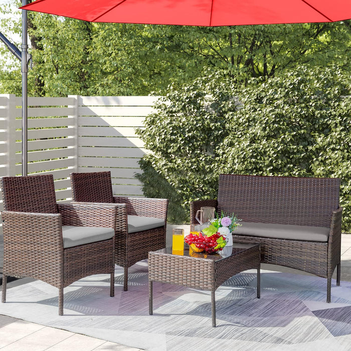 Patio Furniture 4 Pieces Conversation Sets,Brown and Gray