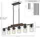 Farmhouse Chandelier 6-Light Dining Room Light Fixture over Table Kitchen Island Lighting Rustic Chandeliers for Dining Light with Glass Shade Wood Pendant Lights Kitchen Island