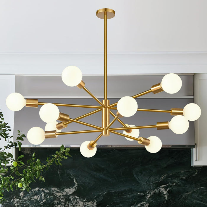 Height Adjustable Brushed Gold 12 Light Chandeliers