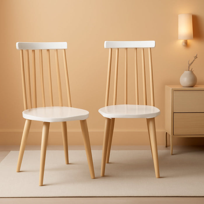 American Homes Collection Burris Country Farmhouse Natural and White Spindle Side Chair (Set of 2)