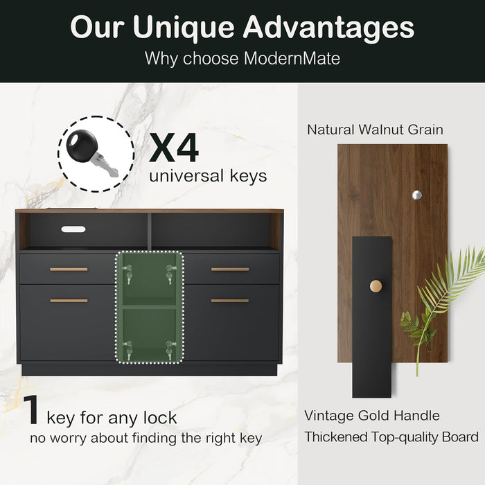 Black Walnut Professional Four Drawer File Cabinet