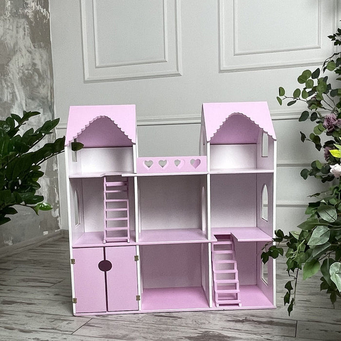 Dollhouse Large Wooden, Balcony, Lovely Playhouse with Stairs and Ladder with 3 Floors, 8 Rooms. Gift for Little Girls, Dollhouse Kit