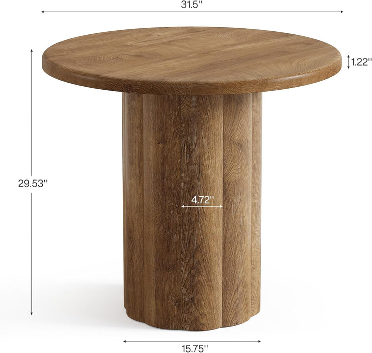 31.5-Inch round Dining Table for 2-4 People, Small Kitchen Table with Sturdy Base for Dining Room, Living Room (Brown)
