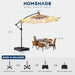 10 Ft Offset Patio Umbrella with Solar Lights, LED Lighted Umbrella Outdoor Patio with Base Included, Heavy Duty Hanging Cantilever Umbrellas for Pool Deck with UV Protection&Easy Tilt, Beige