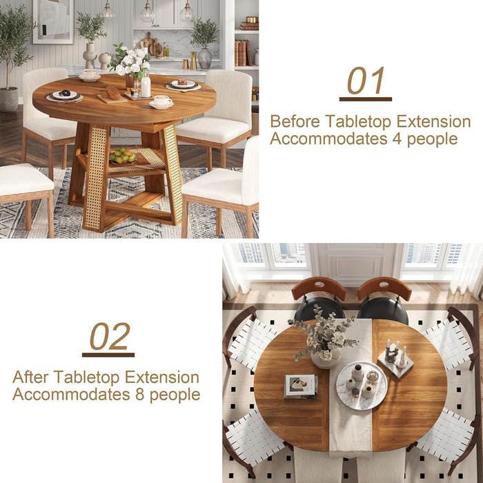 43"-59" Extendable round Dining Table for 4-8, Cross Leg | Modern Kitchen Oval Dining Table with Removable Leaves, Wood Base with Storage Shelf for Kitchen Living Room, Walnut
