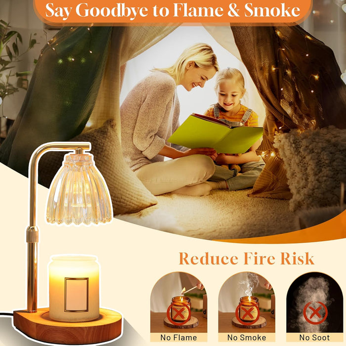 Candle Warmer Lamp with Timer, Dimmable Candle Lamp with Adjustable Height, Birthday Gifts for Women Mom, House Warming Gifts New Home, Candle Lamp Warmer for Jar Candles with 2 Bulbs - Wood