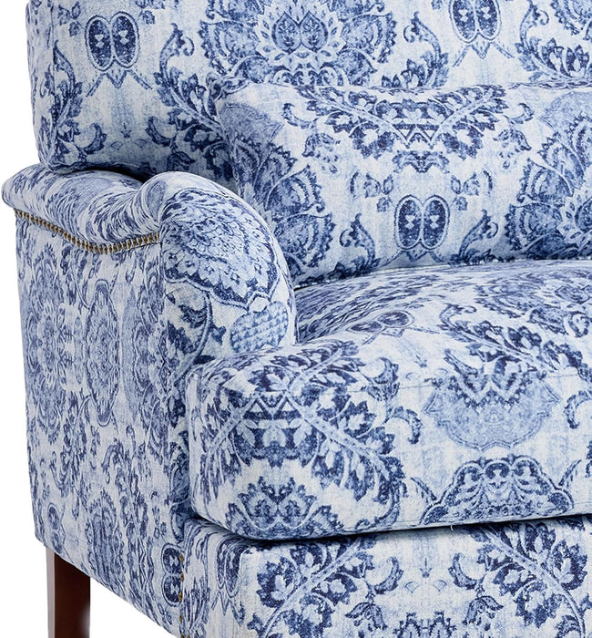 Navy Floral Fabric Armchair With Removable Cushion