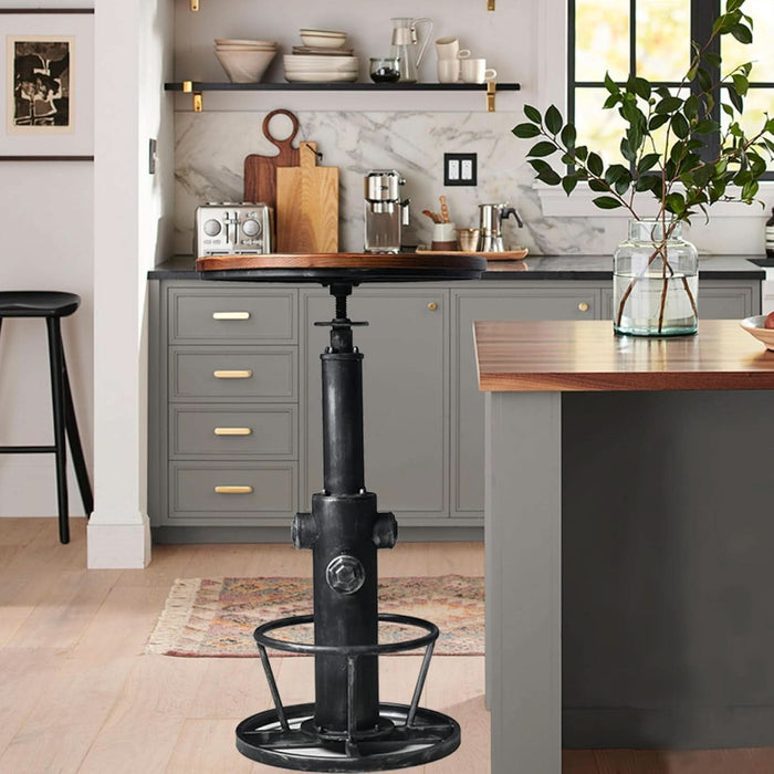 Industrial Bar Table 38.6"-48.4" Height Adjustable Swivel round Wood Tabletop 23.7" Dia, Kitchen Dining Office Coffee Bistro Pub Table