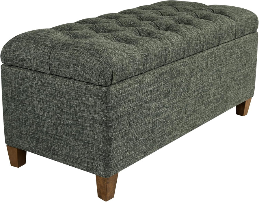 Home Decor Tufted Ainsley Button Storage Ottoman Bench with Hinged Lid Ottoman Bench with Storage for Living Room & Bedroom, Green Clover Fabric