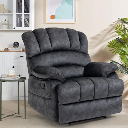 Grey Fabric Recliner with Overstuffed Cushions