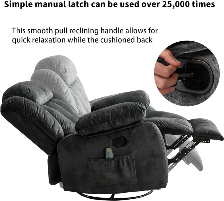 Heated Rocker Recliner with Massage, 360° Swivel