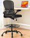 Drafting Chair with Footrest Ring and Flip-Up Arms for Tall Desks