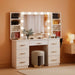 White Makeup Vanity Desk with Lighted Mirror & Power Outlet,3 Color Modes, Brightness Adjustable,Vanity Table with Drawer,Sliding 2 Storage Wall-Mounted Jewelry,4 Shelves for Bedroom