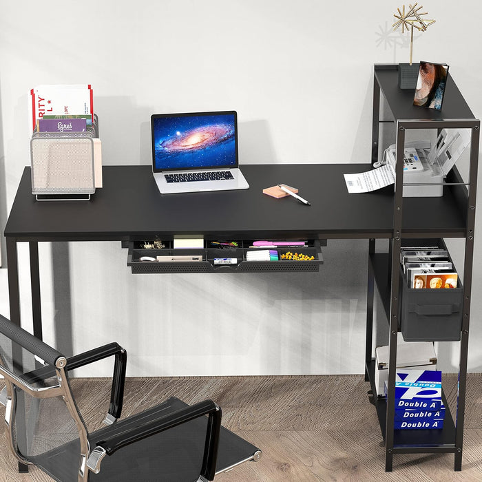 46-Inch Home Office Mission Computer Desk with Side Shelf and Drawer, Black