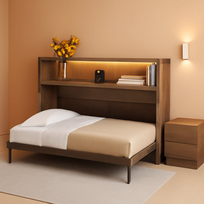 Twin XL Size Murphy Bed Cabinet Bed with Desk and USB Charging Station, Foldable Platform Bed Frame with Storage, Gray Wash