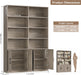 Bookshelf and Bookcase with Doors, 6 Tier Double Wide Large Bookshelves, Open Display Shelves, 73'' Tall Bookshelf with Storage Cabinets for Home Office, Living Room, Library, Wash Gray
