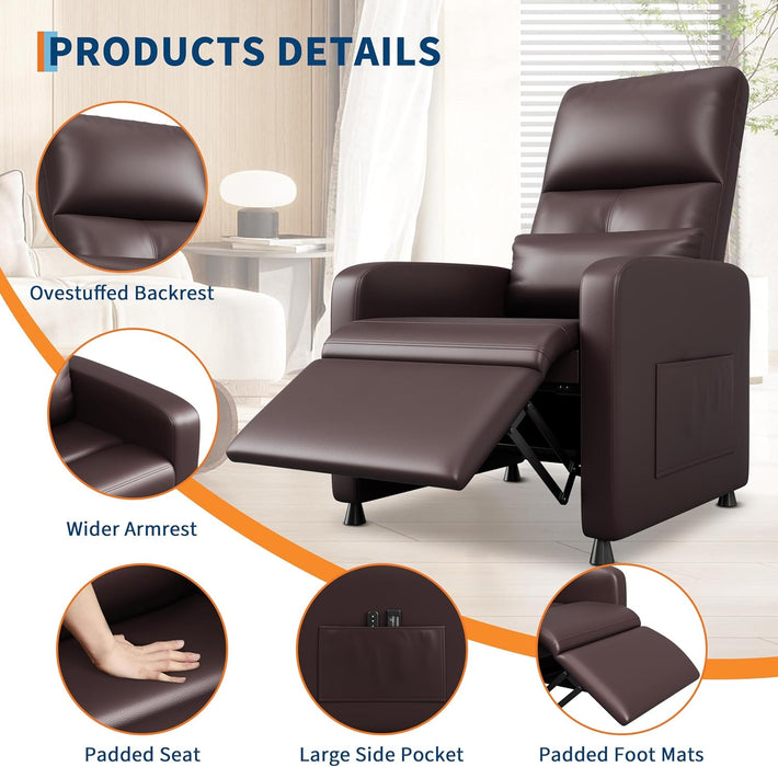 Power Recliner Chair - Heat and Massage, Adjustable Electric Recliner Ergonomic PU Leather Single Sofa, Tall Back, Padded Seat, Home Theater Seating for Living Room