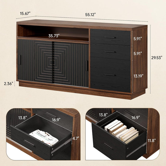 FiftyFiveInch Walnut Sturdy File Cabinet With Drawers