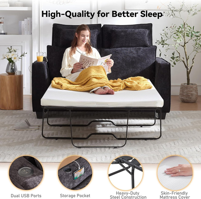65 Inch Transformable Sofa Bed MemoryFoam Mattress