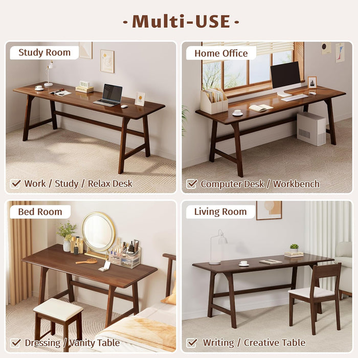 Solid Wood Writing Table - 48" W Minimalist PC Computer Desk, Walnut