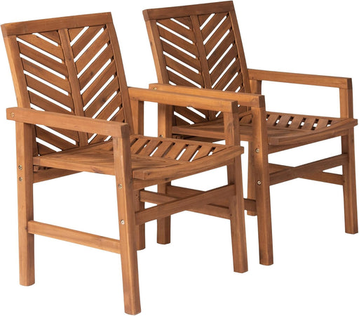 2 Piece Outdoor Patio Chevron Wood Chair Set All Weather Backyard Conversation Garden Poolside Balcony, Set of 2, Brown