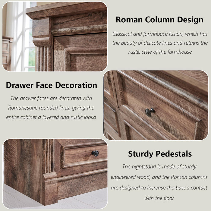 Farmhouse 57" Tall 7 Drawers Dresser for Bedroom, Light Brown