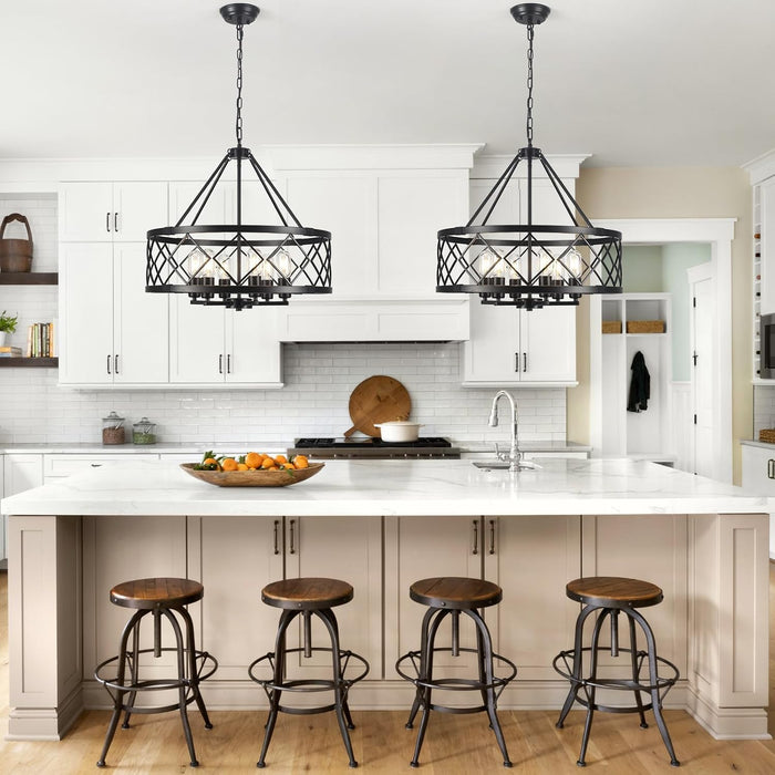 21.65" Black Chandelier, 6-Light Modern Farmhouse Dining Room Chandelier, Industrial Metal Cage Chandelier Hanging Light Fixture for Kitchen Island, Foyer, Entryway, Staircase, Living Room