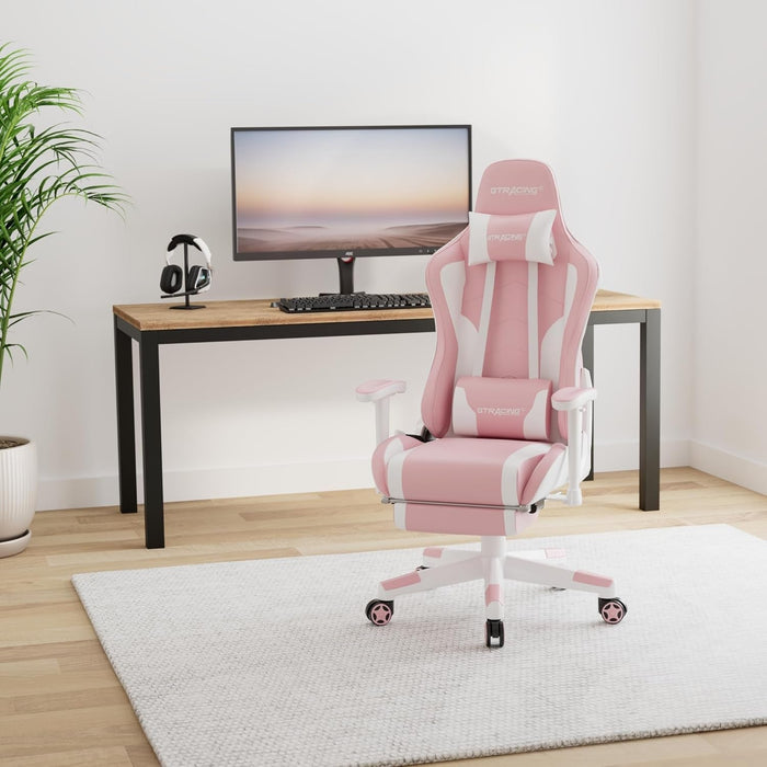 Gaming Chair with Footrest Speakers Video Game Chair Bluetooth Music Heavy Duty Ergonomic Computer Office Desk Chair (Pink)