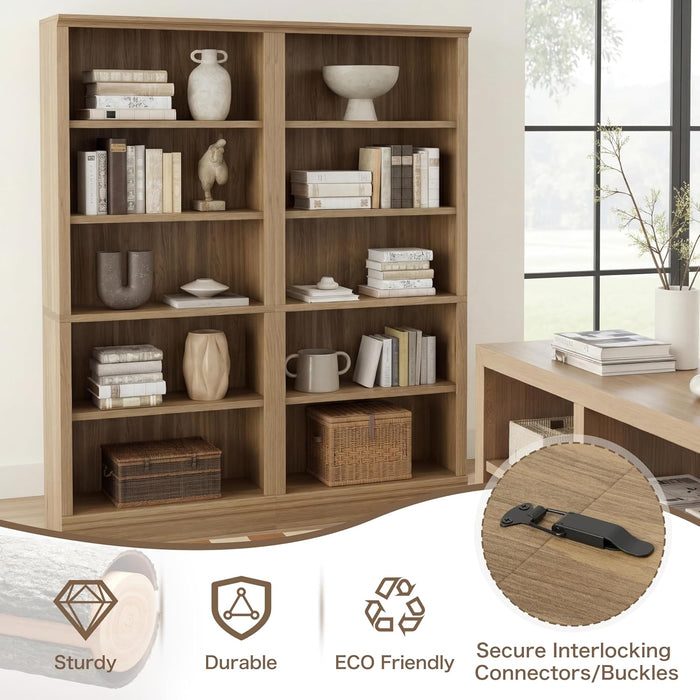 Oak 72.5-Inch Tall Bookshelf With Adjustable Shelves