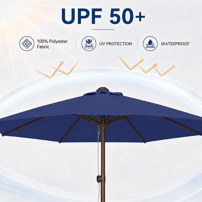 9FT Patio Umbrella, Outdoor Table Umbrella with Rope Pulley Lift, 3 Adjustable Heights, Market Umbrellas for Backyard, Pool and Deck, UPF50+